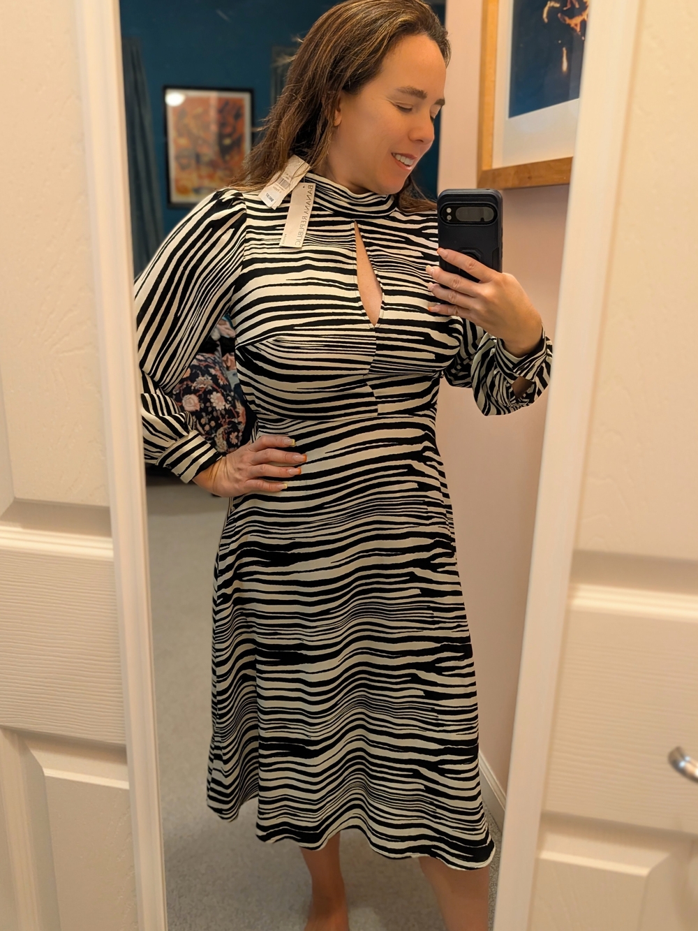 NWT Banana Republic Black & White Zebra Mock-Neck Midi Dress Size 6P